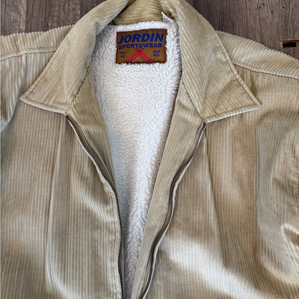 Vintage Jordin Sportswear jacket men's khaki Sherpa 100% cotton lining size XL - Picture 3 of 7